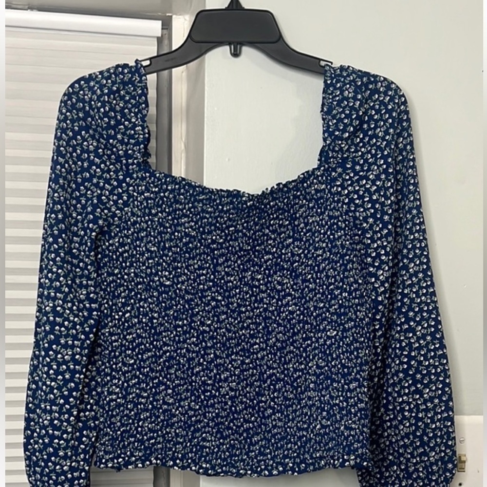 Shein Blue Floral Long Sleeve Top XXL